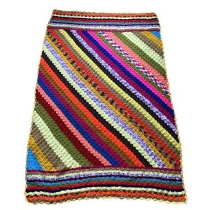 Handmade Multi Colored Striped Afghan Throw Blanket Scallop Edge Granny 65" X 45